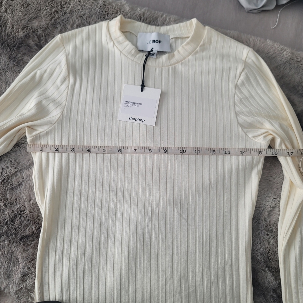 NEW LE BOP Crew Neck Ribbed Knit Cream Long Sleeve Maxi Dress Size Large - Picture 7 of 15